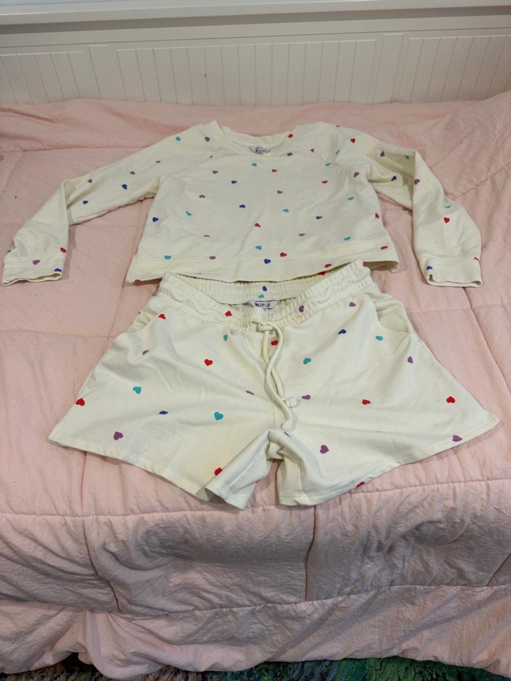 Wildfox Cream Heart-Print Long-Sleeve Pajama Set - Multicolor Hearts